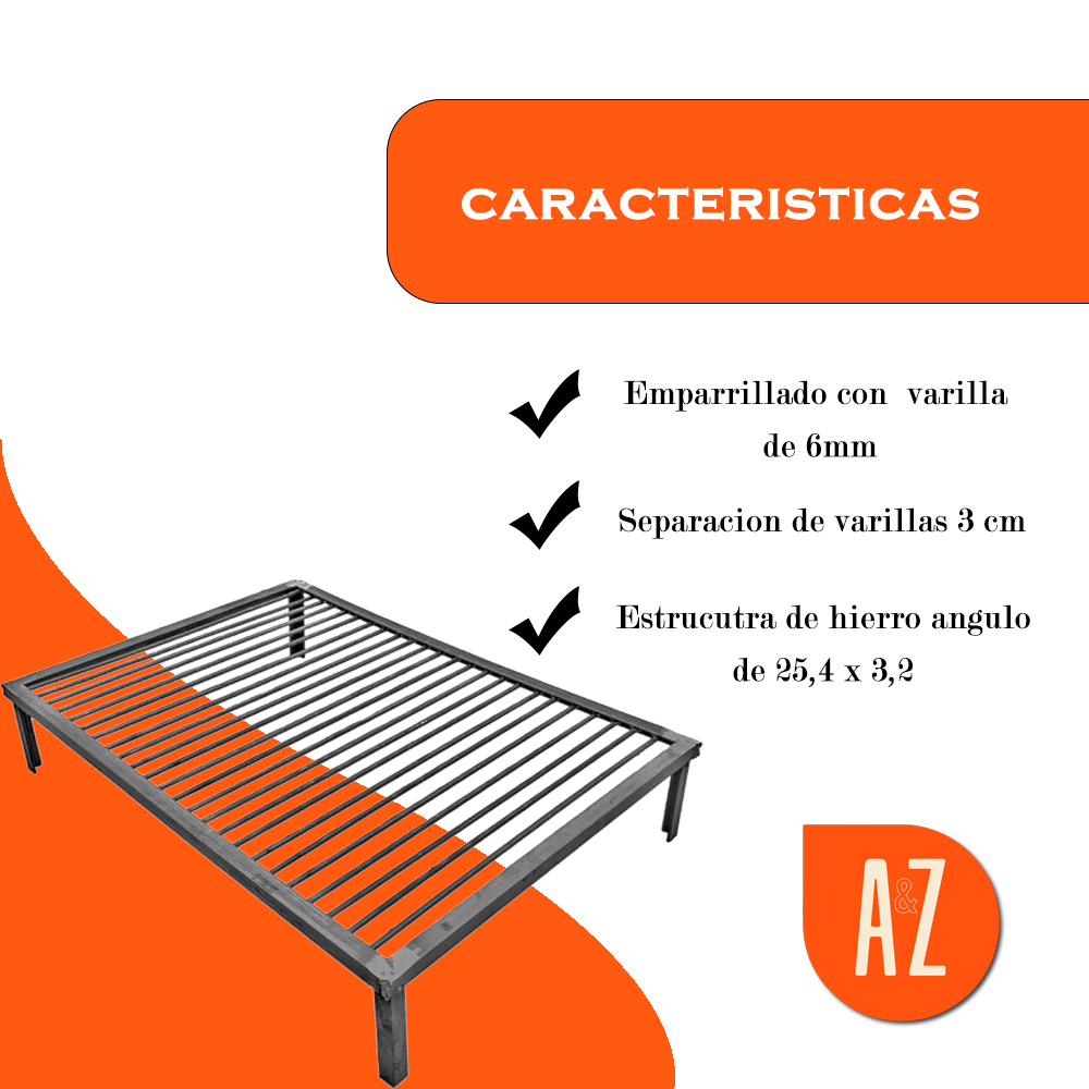 Parrilla Fija O Movil Carbon 100 X 60 X 12 Estructura Maciza Gris Oscuro - Imagen 3