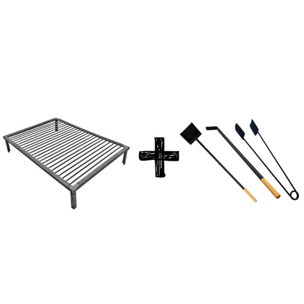 Kit 3 Piezas + Parrilla Fija O Móvil Carbón 70 X 50 X 12