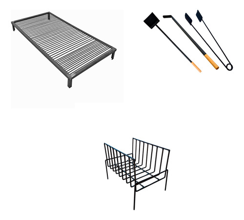 Parrilla Reforzada 100x60 + Brasero + Pala, Atizador Y Pinza