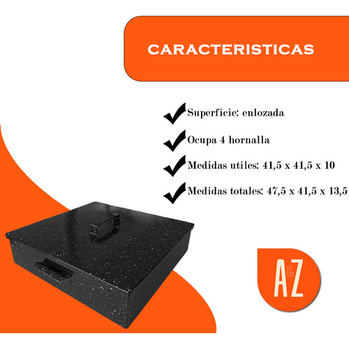 Asadera Bandeja Fuente Caja Disco Arado Enlozado Tapa 41x41 Negro - Imagen 3