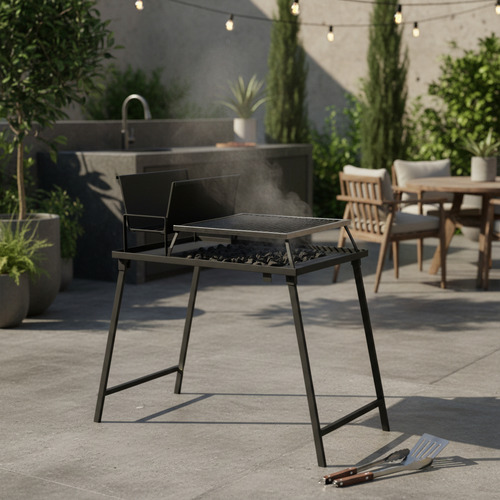 Kit Parrillero Completo Mesa Plegable Brasero Parrilla 50x50