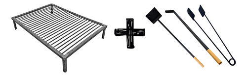 Kit Parrilla Reforzada De 100 X 60 + Pala Atizador Y Pinza