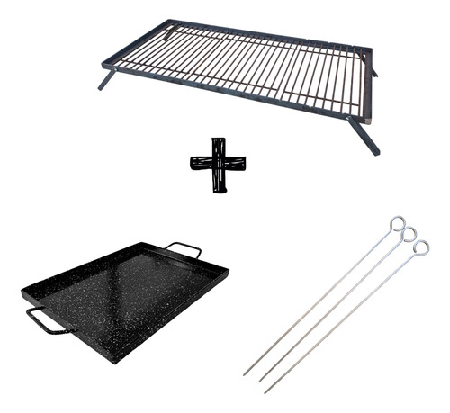 Kit Parrilla Modular + Pinches + Plancha Bifera Enlozada