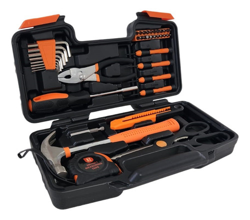 Set Herramientas Domesticas 39 Piezas Phillips Puntas Pinza Negro