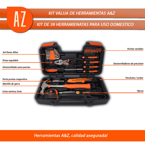 Set Herramientas Domesticas 39 Piezas Phillips Puntas Pinza Color Negro - Imagen 2
