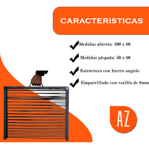 Parrilla Portatil Plegable Movil Asado 100x40 Camping Carbon Gris Oscuro - Imagen 3