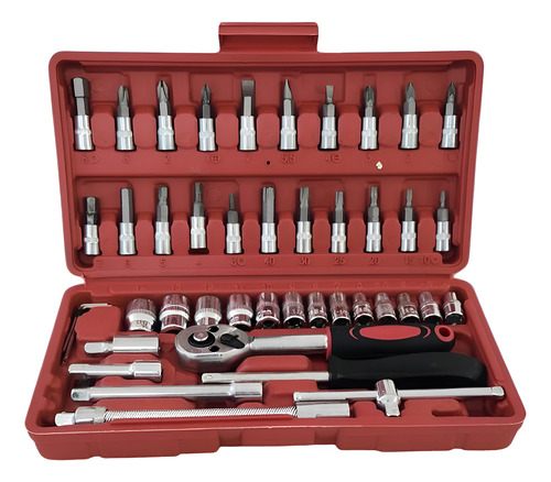 Set Juego Llaves Tubos Puntas A Criquet 46 Piezas 1/4  Rojo