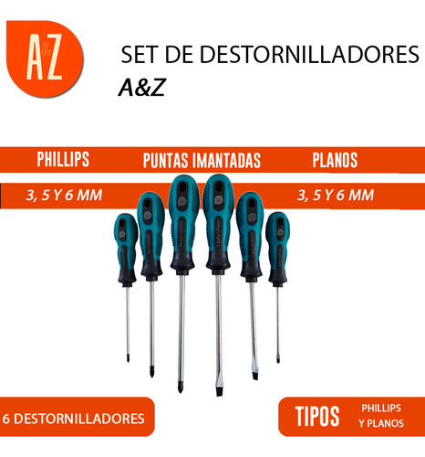 Kit Estuche 6 Destornilladores Phillips Plano Imantados - Imagen 2