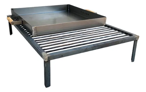 Kit Parrillero Parrilla Movil Reforzada Asado + Bandeja Tapa