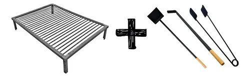 Kit Parrilla Reforzada De 100 X 60 + Pala Atizador Y Pinza